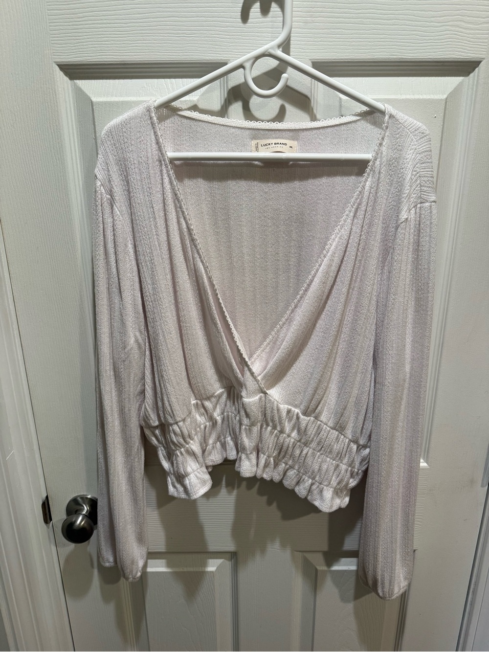 Lucky Brand Cream Crop Long Sleeve Top